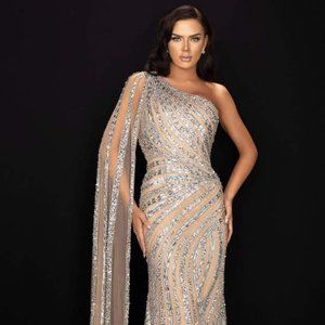 TERANI COUTURE - Silver  shinning stone dress